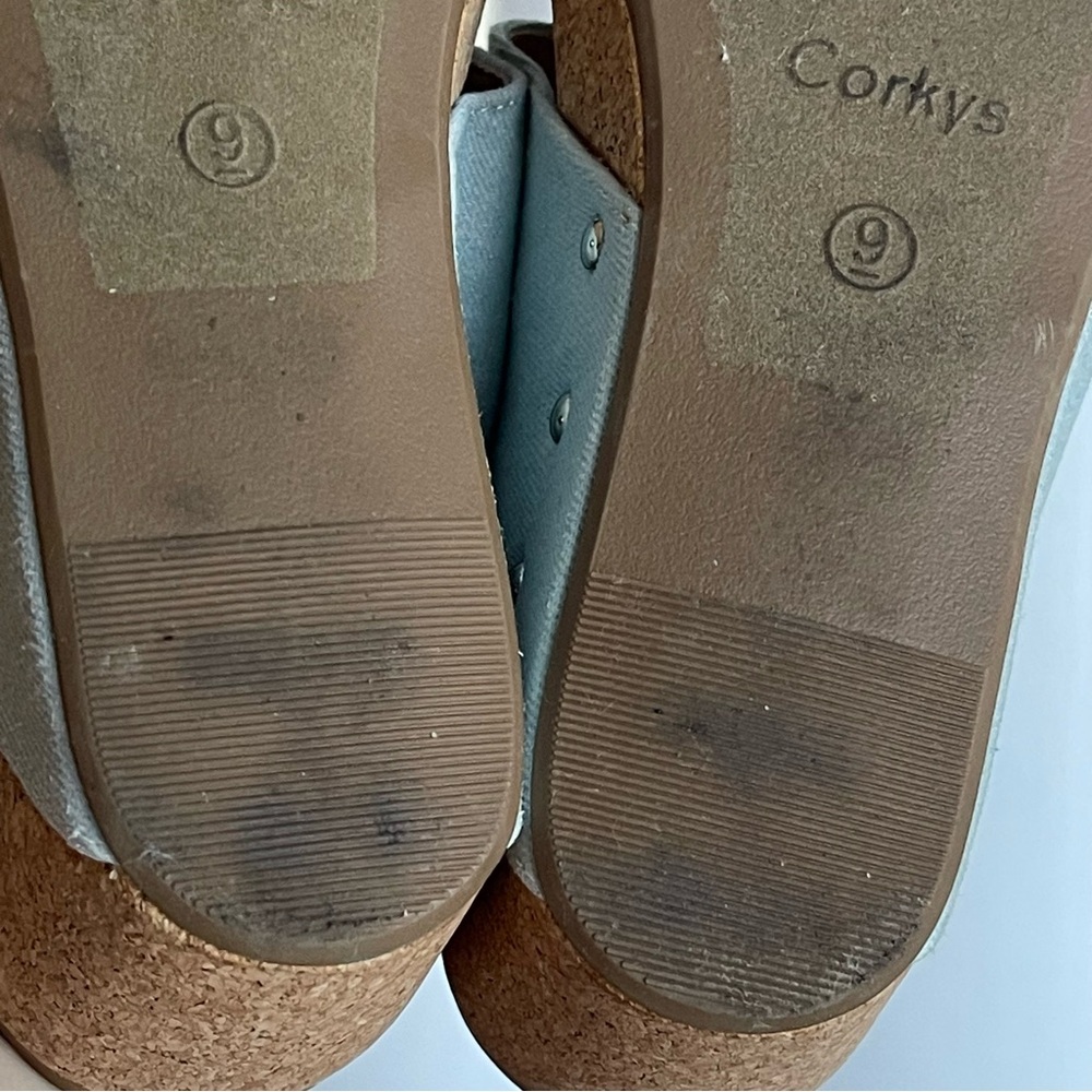 Corkys Bonnie Studded Wedge Sandal Light Blue Denim Size 9 - Picture 11 of 15